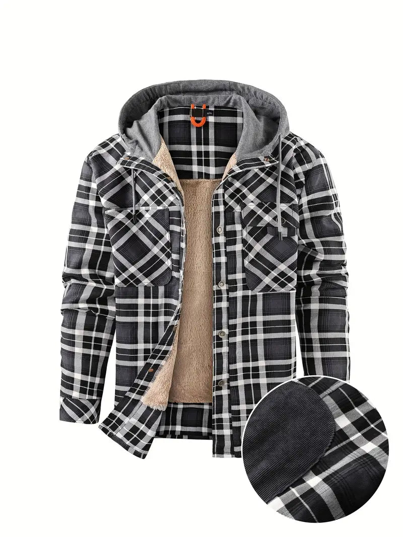 Amawinc Veste À Capuche Wyatt Carreaux Avec Doublure Polaire Confortable Pour Plein Air Toutes Saisons