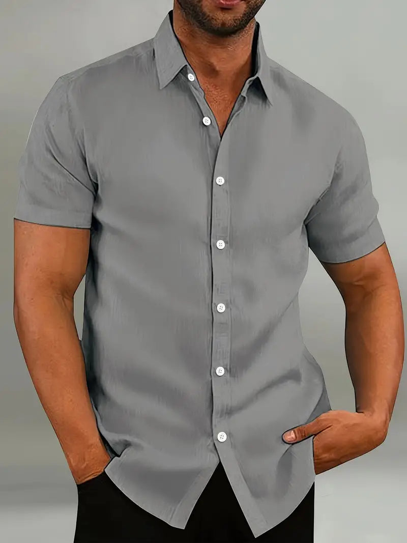 Chemise Homme Bleu Clair Manches Courtes Slim Fit Fermeture à Boutons Col Classique Pour Tenue Décontractée ou Formelle