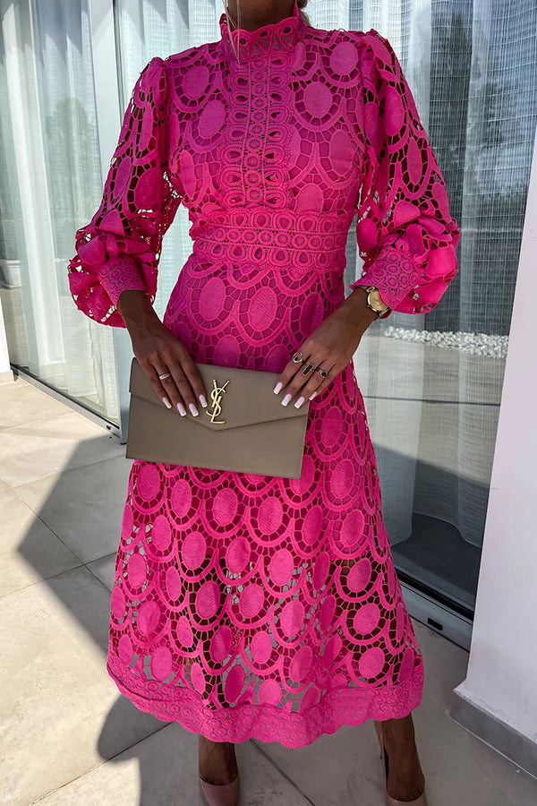 Robe En Dentelle Pour Femme Midi Coupe A Ligne Manches Longues Élégante Design Raffinée