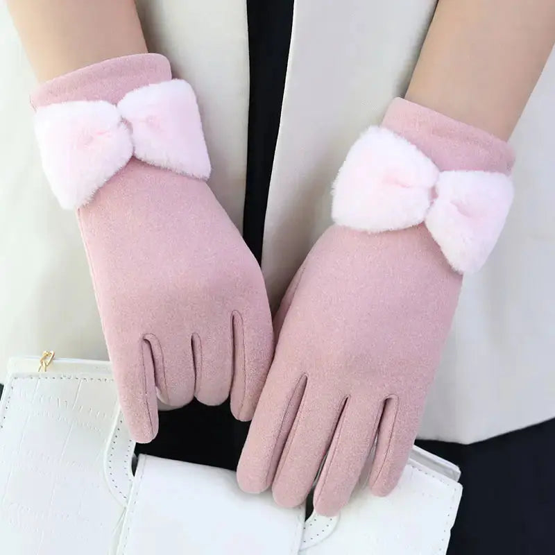 Gants D Hiver Polaire Avec Doublure Chaude Antiglisse Compatibles Écran Tactile Résistants Au Vent Détail Noeud