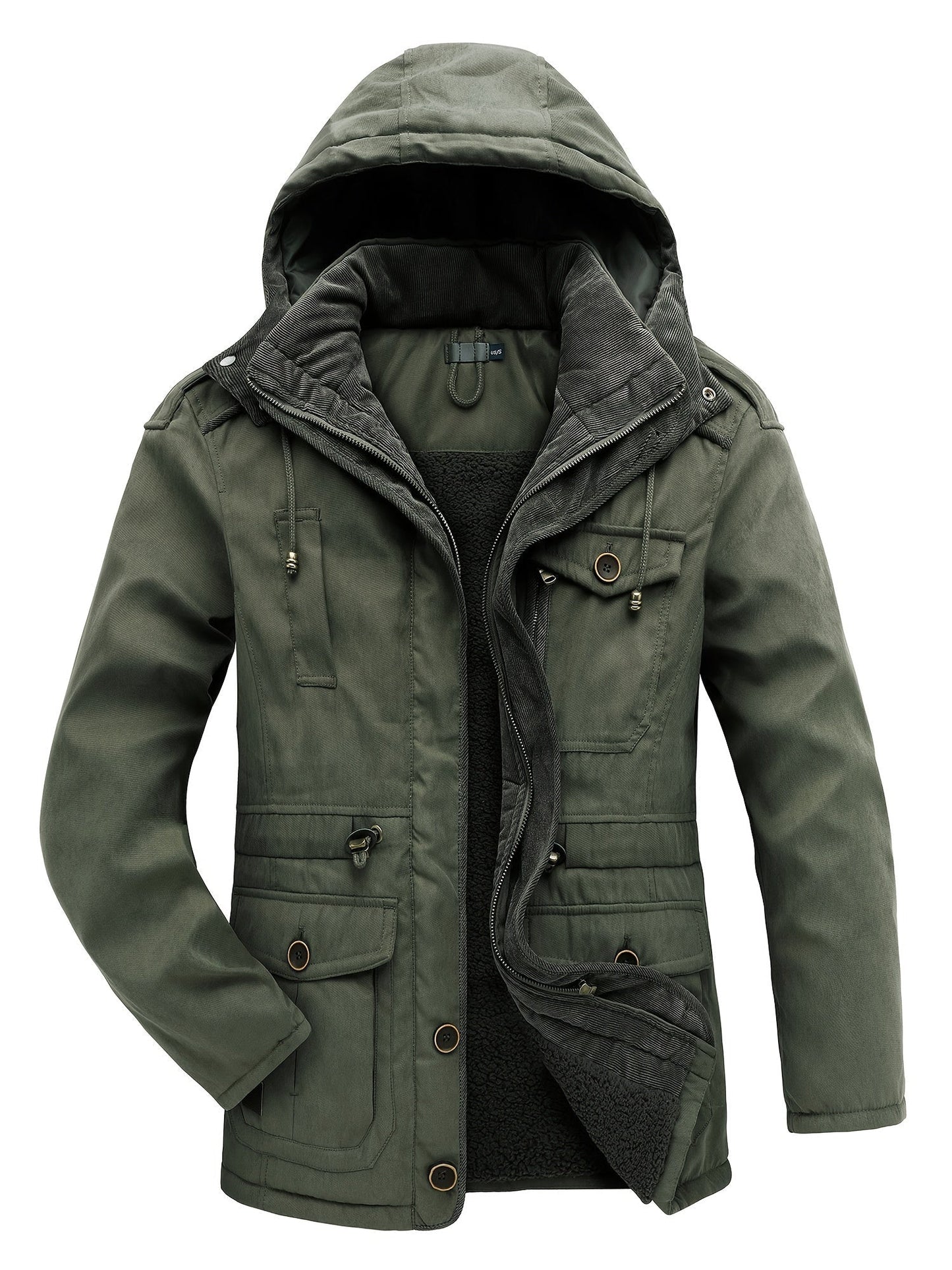 Veste Utilitaire Chaude À Capuche Pour Homme Avec Doublure Isolante Et Poches Multiples Pour Hiver