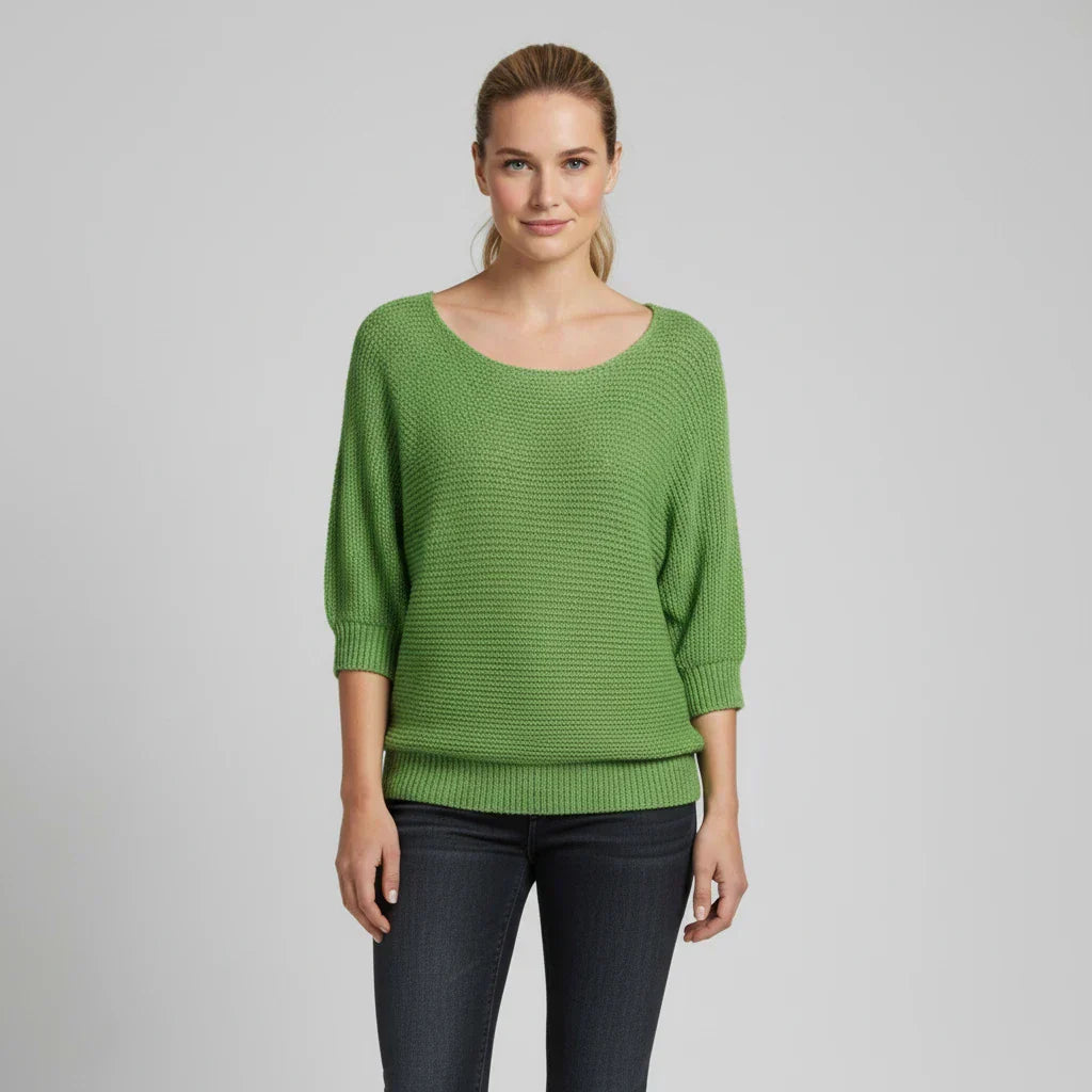 Pull Femme Col Scoop Décontracté À Manches Trois Quarts Coupe Légèrement Ajustée Pour La Superposition