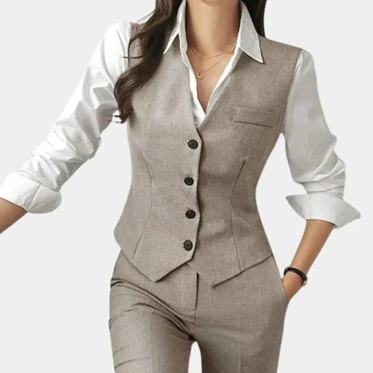 Ensemble Trois Pièces Élégant Amawinc pour Femmes avec Blazer Gilet et Pantalon Professionnel