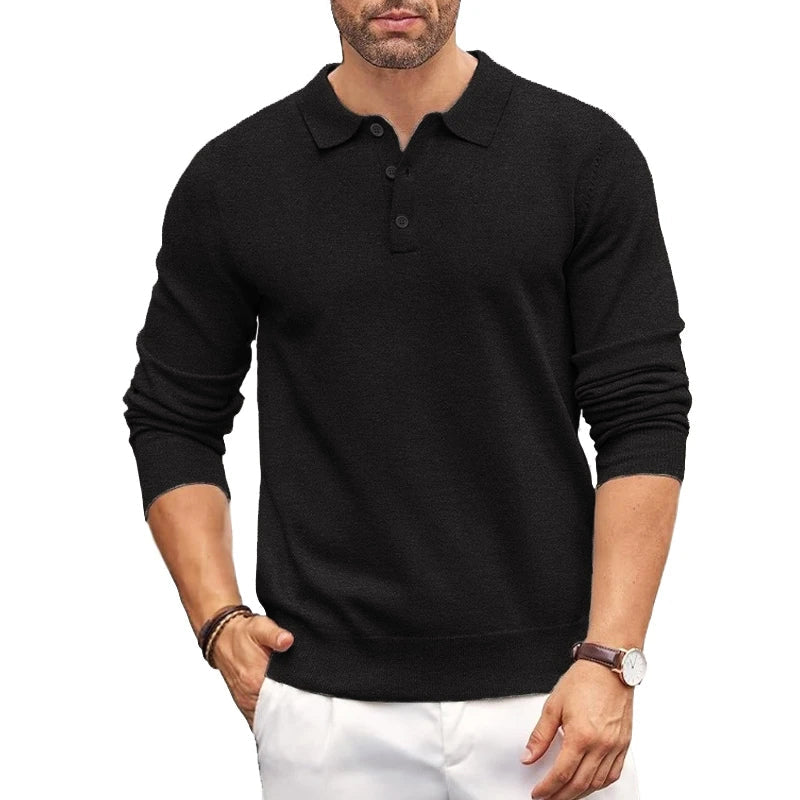 Amawinc Pull Maille Col Polo Homme Coupe Slim Élastique Confort Pour Superposition Style Décontracté