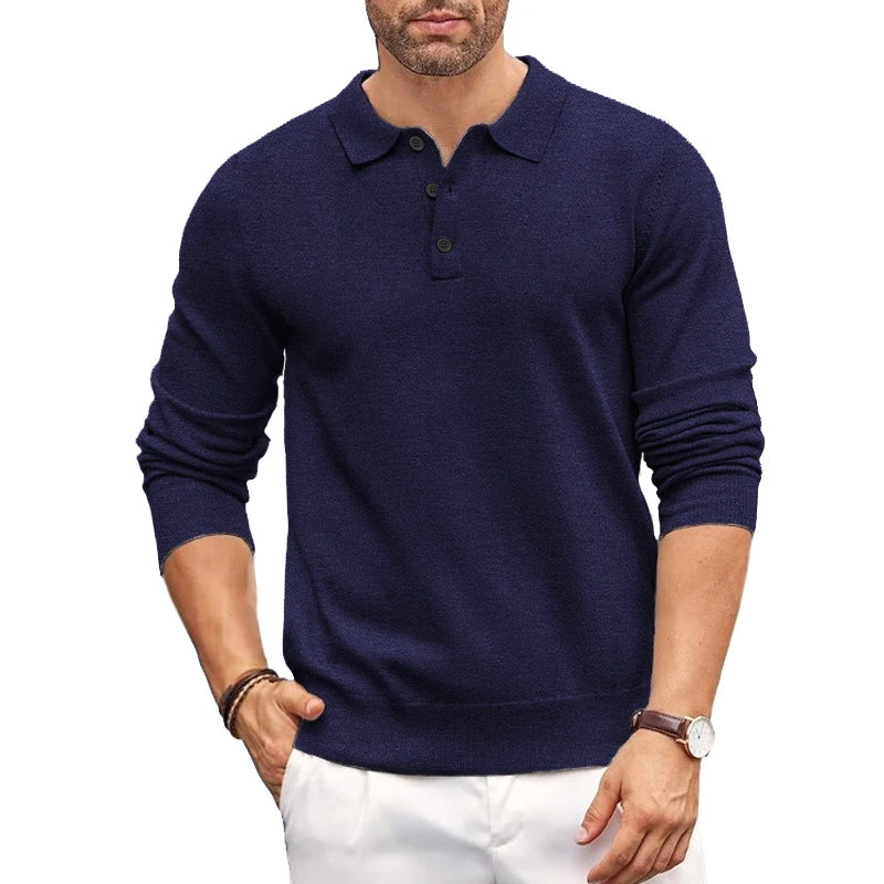 Amawinc Pull Maille Col Polo Homme Coupe Slim Élastique Confort Pour Superposition Style Décontracté