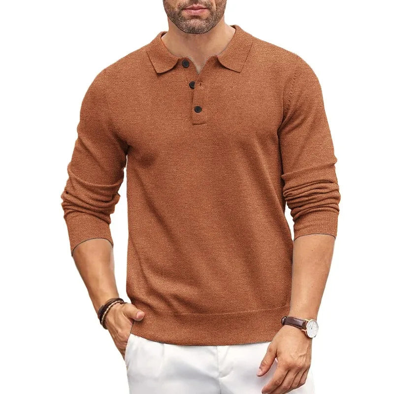 Amawinc Pull Maille Col Polo Homme Coupe Slim Élastique Confort Pour Superposition Style Décontracté