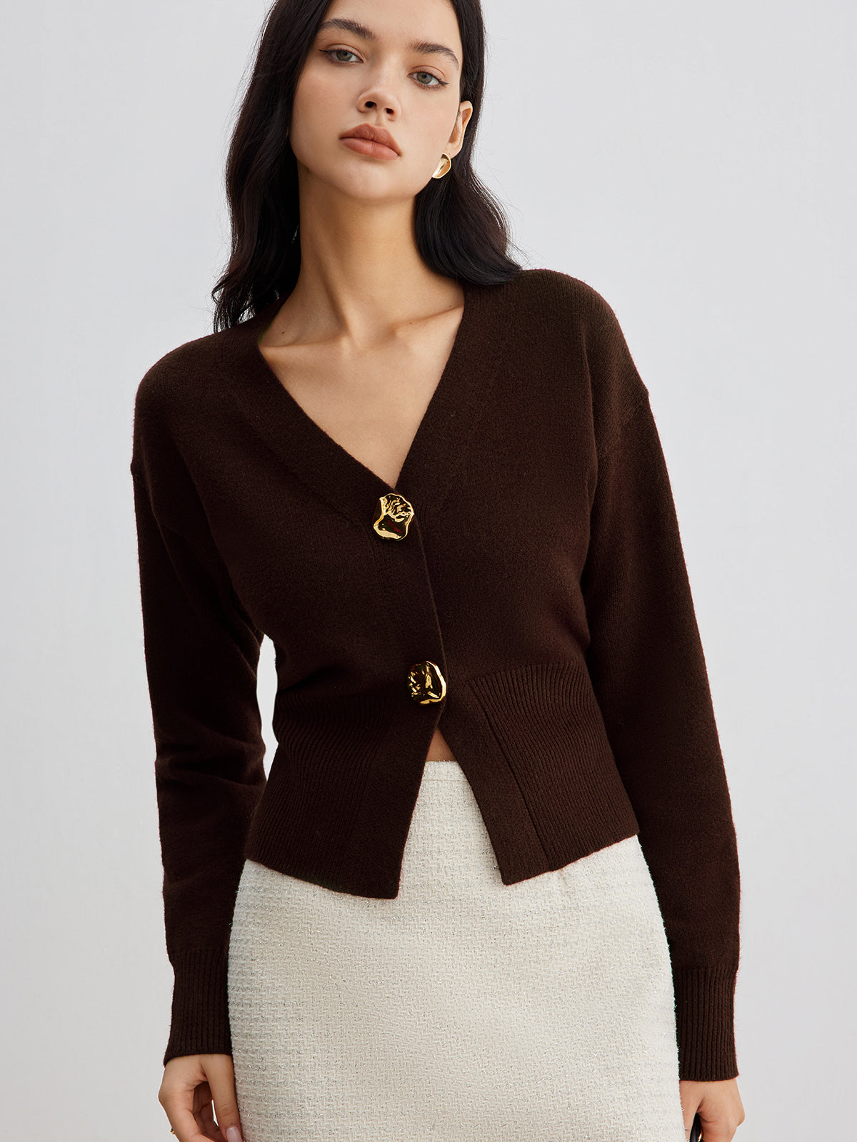 Cardigan Court En Maille À Boutons Métalliques Élégant Et Romantique Pour Loisirs Vacances Travail