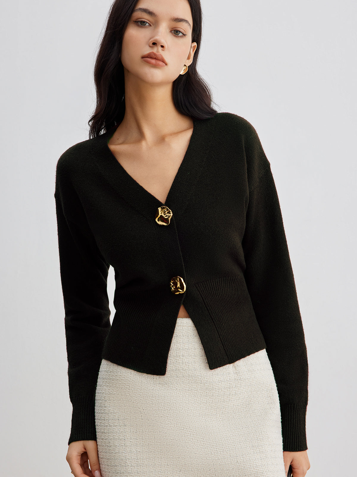 Cardigan Court En Maille À Boutons Métalliques Élégant Et Romantique Pour Loisirs Vacances Travail