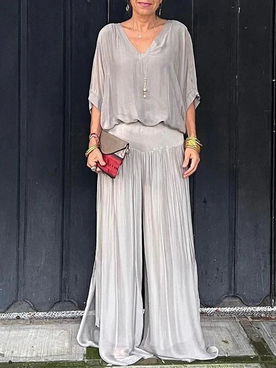 Ensemble Deux Pièces Pantalon En Chiffon À Jambe Large Et Haut Assorti Pour Un Style Élégant Confortable Et Fluide