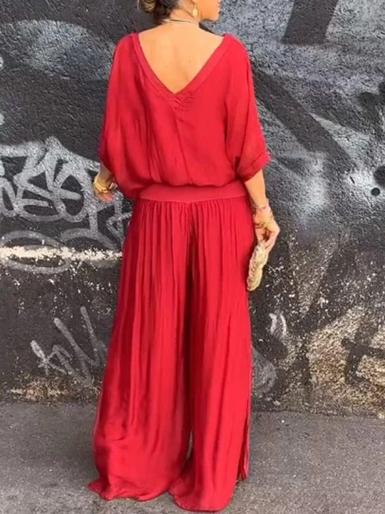 Ensemble Deux Pièces Pantalon En Chiffon À Jambe Large Et Haut Assorti Pour Un Style Élégant Confortable Et Fluide