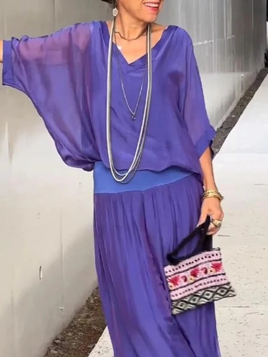 Ensemble Deux Pièces Pantalon En Chiffon À Jambe Large Et Haut Assorti Pour Un Style Élégant Confortable Et Fluide