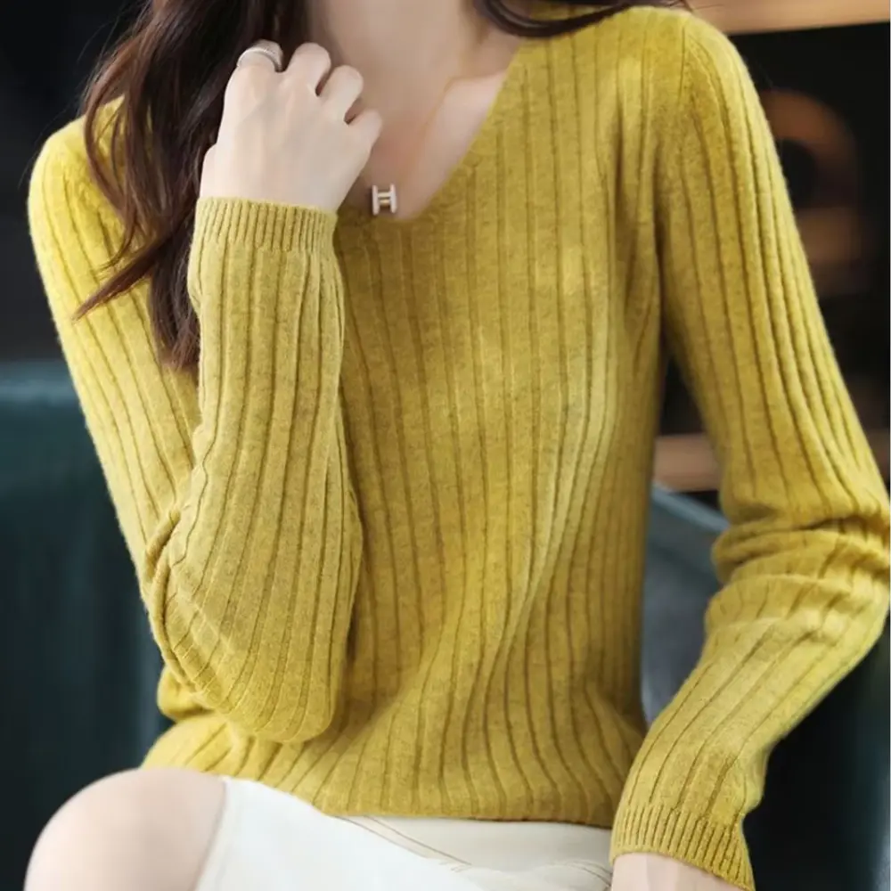 Pull Femme Ella Col V En Maille Douce Longues Manches Idéal Bureau Ou Décontracté