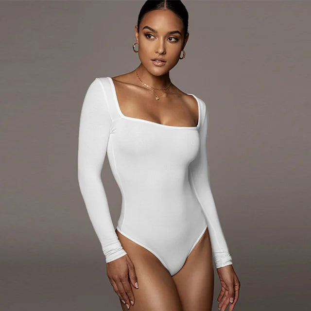 Combinaison Femme À Manches Longues Avec Encolure Carrée Élégante Et Moderne Pour Toutes Occasions