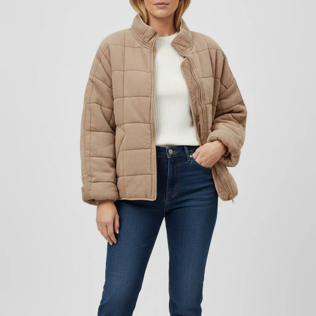 Veste Bomber Matelassée Pour Femme Col Montant Avec Zip Devant Idéale Pour Transitions Climatiques Et Tenues Polyvalentes