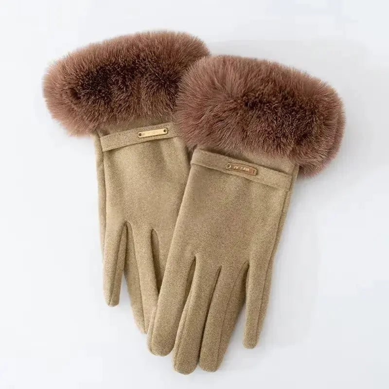 Chloe Gants Hiver Luxueux Doigts Entiers en Fourrure Synthétique avec Doublure Polaire et Compatible Écran Tactile