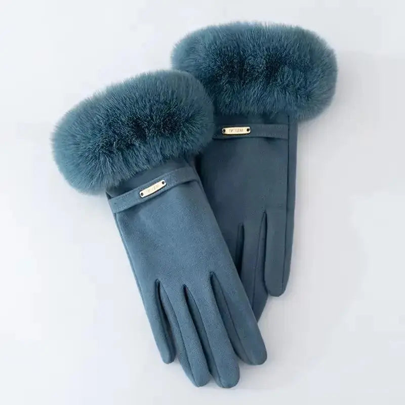 Chloe Gants Hiver Luxueux Doigts Entiers en Fourrure Synthétique avec Doublure Polaire et Compatible Écran Tactile