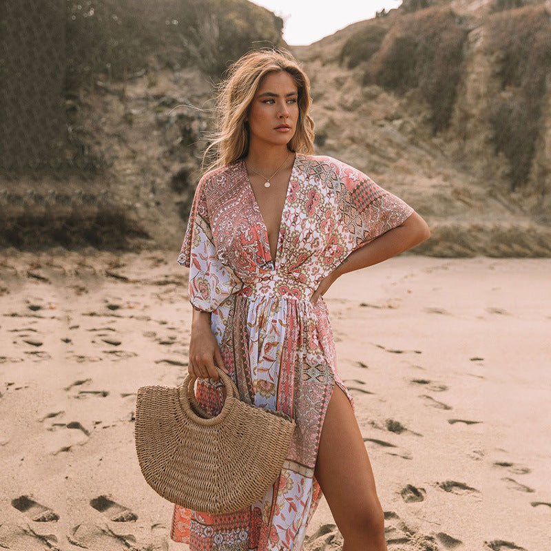 Fudus Boho Kleid mit Blumenmuster und asymmetrischem Schnitt