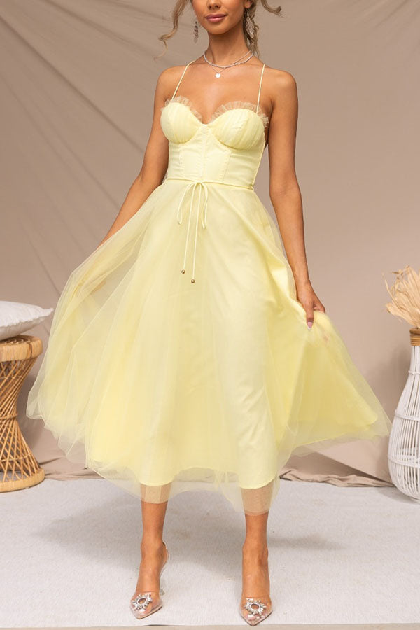 Robe Midi Tulle Karen Amawinc Pour Événements Printemps Été Élégante Et Romantique