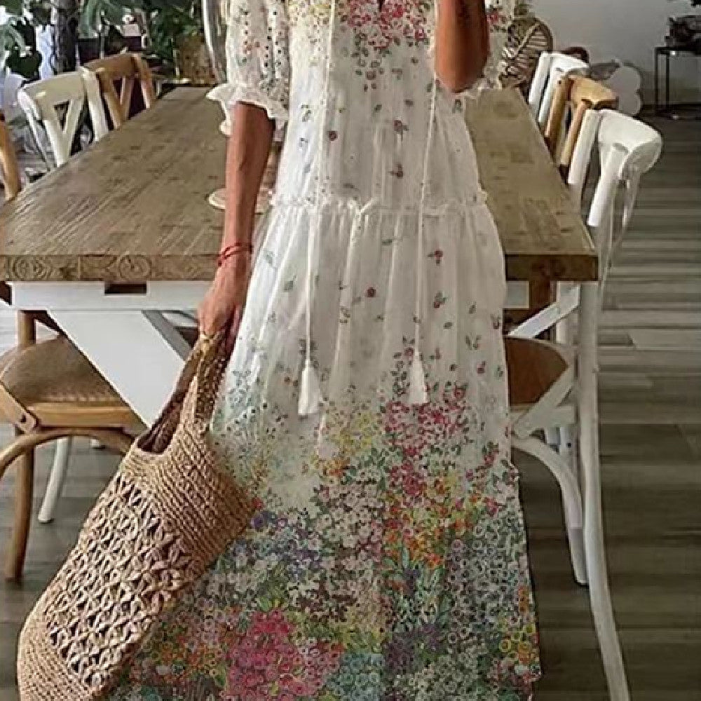 Fudus Kleid mit bedruckten, mittellangen Ärmeln