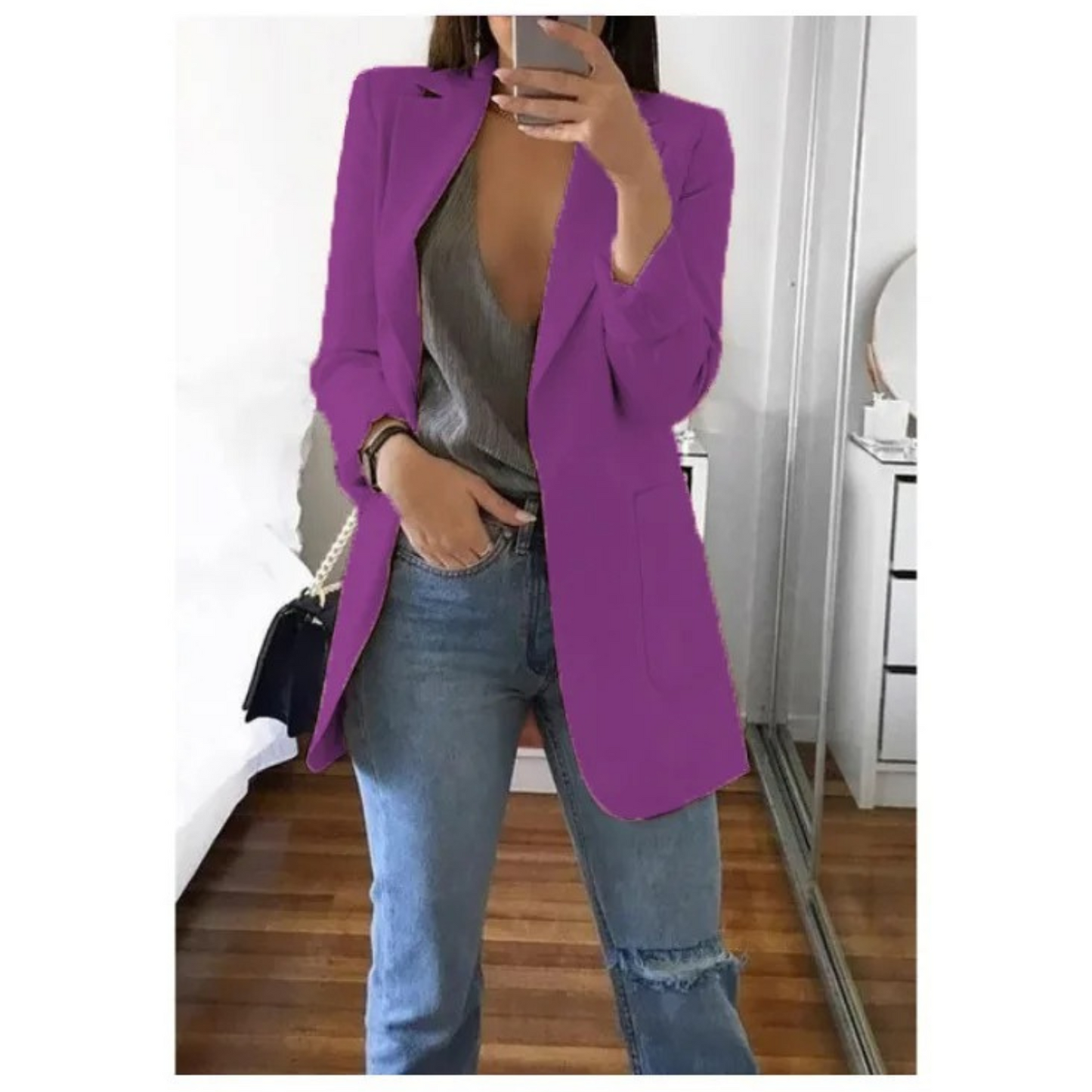 Blazer Femme Amawinc À Coupe Structurée Revers À Encoche Simple Boutonnage Poches Passepoilées