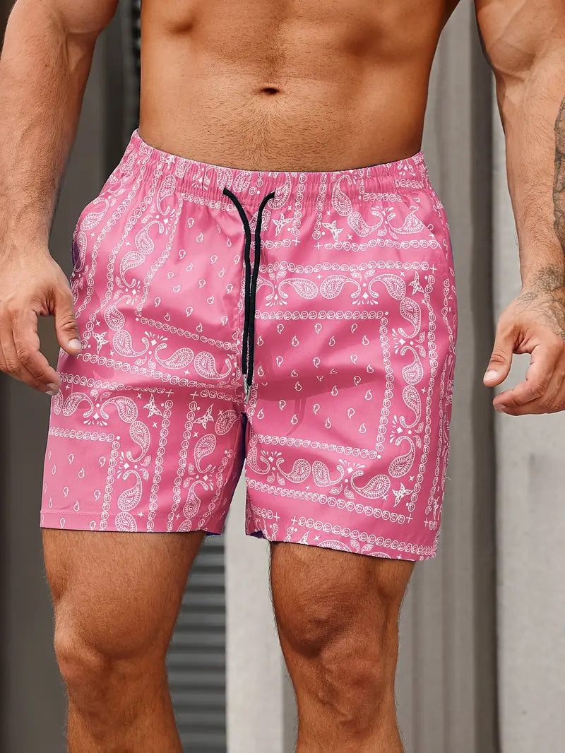Shorts De Bain Homme À Séchage Rapide Motif Bandana Longueur Mi Cuisses Décontracté Pour Plage Et Piscine