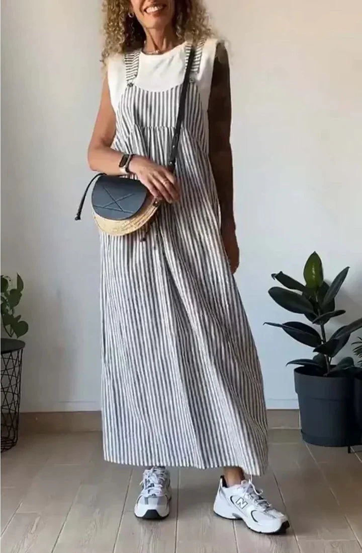 Leichtes gestreiftes Kleid mit Hosenträgern - Iris