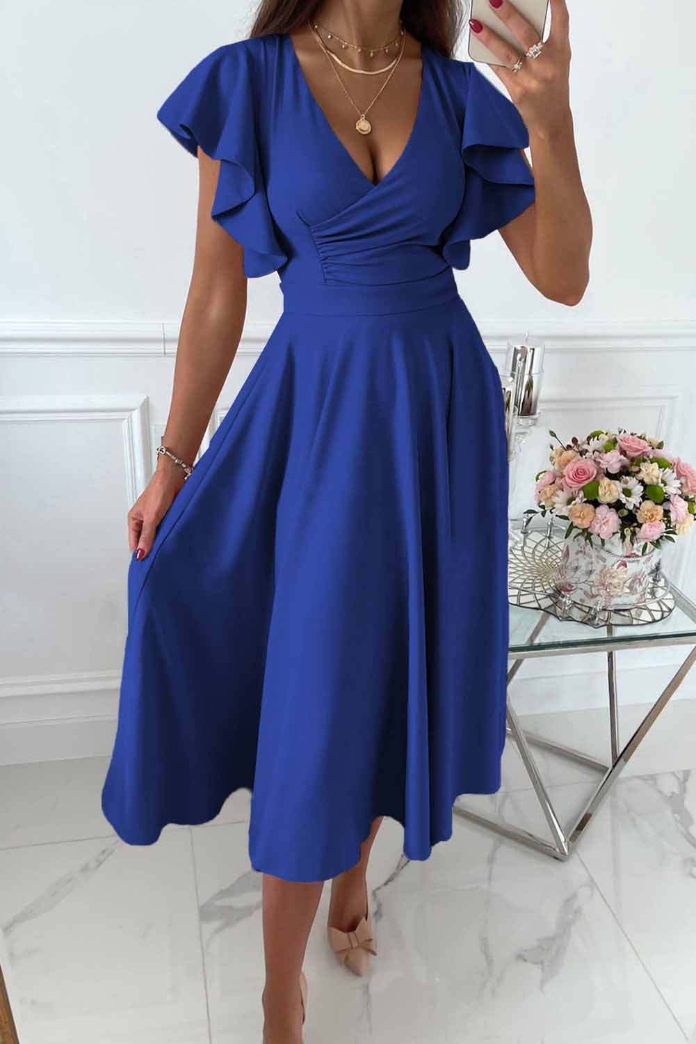 Robe Portefeuille Pour Femme Amawinc À Encolure V Manches Volant Coupe En Ligne A