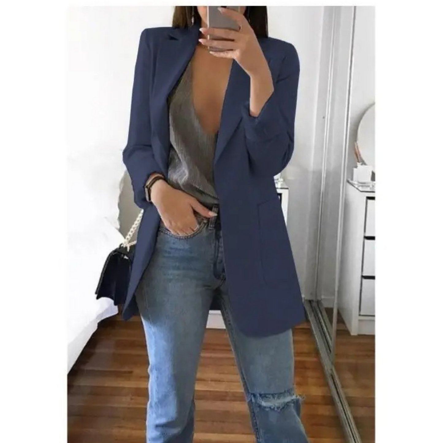 Blazer Femme Amawinc À Coupe Structurée Revers À Encoche Simple Boutonnage Poches Passepoilées