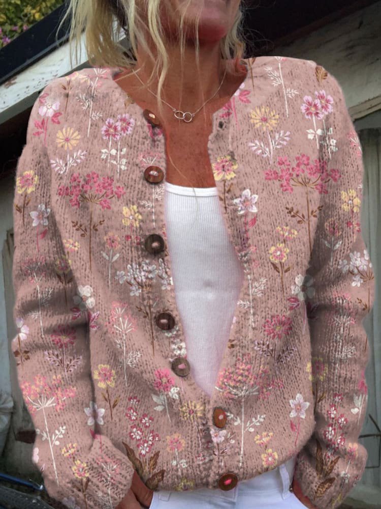 Gabriella Cardigan Long À Boutons Pour Femmes Avec Motif Floral Confort Chaud Et Polyvalent Pour Saison Hivernale