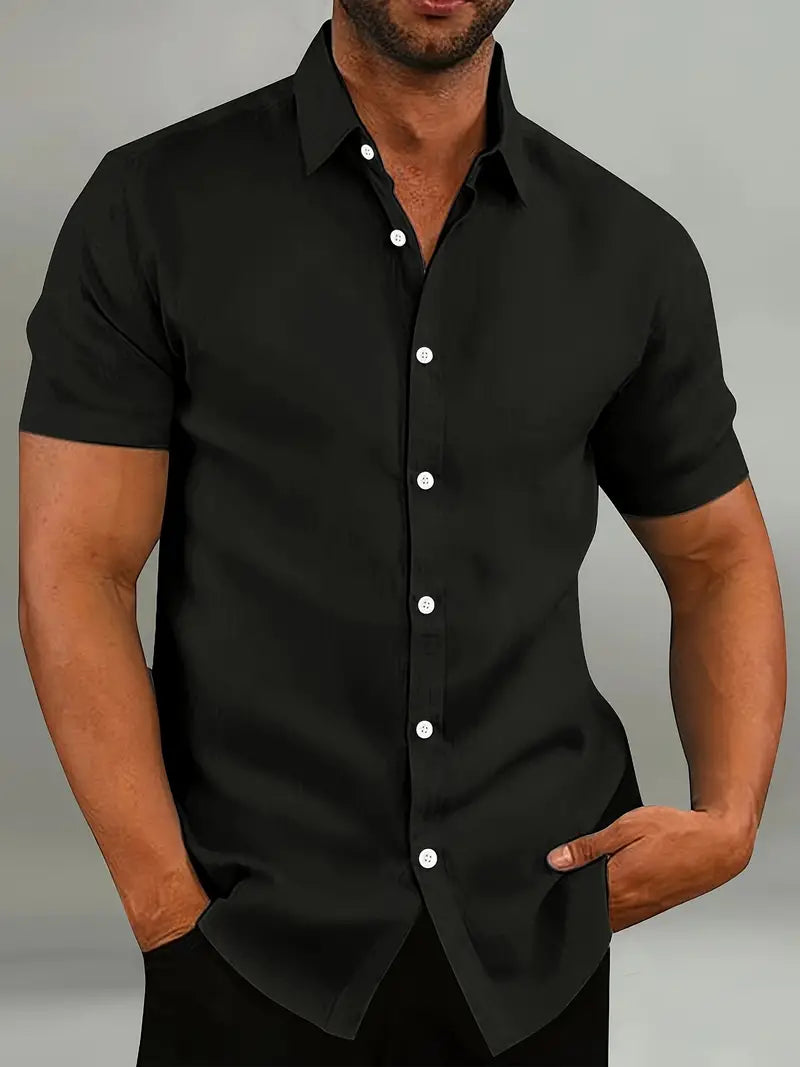 Chemise Homme Bleu Clair Manches Courtes Slim Fit Fermeture à Boutons Col Classique Pour Tenue Décontractée ou Formelle