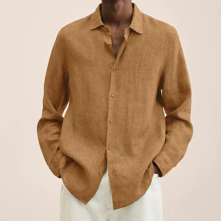 Chemise Homme Lin Léger Coupe Classique Manche Longue Bouton Respirante Été Style Décontracté
