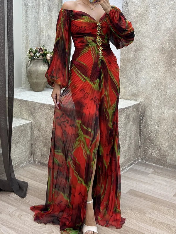 Elegantes, lässiges Maxikleid mit langen Ärmeln aus Plisseé (Julia)