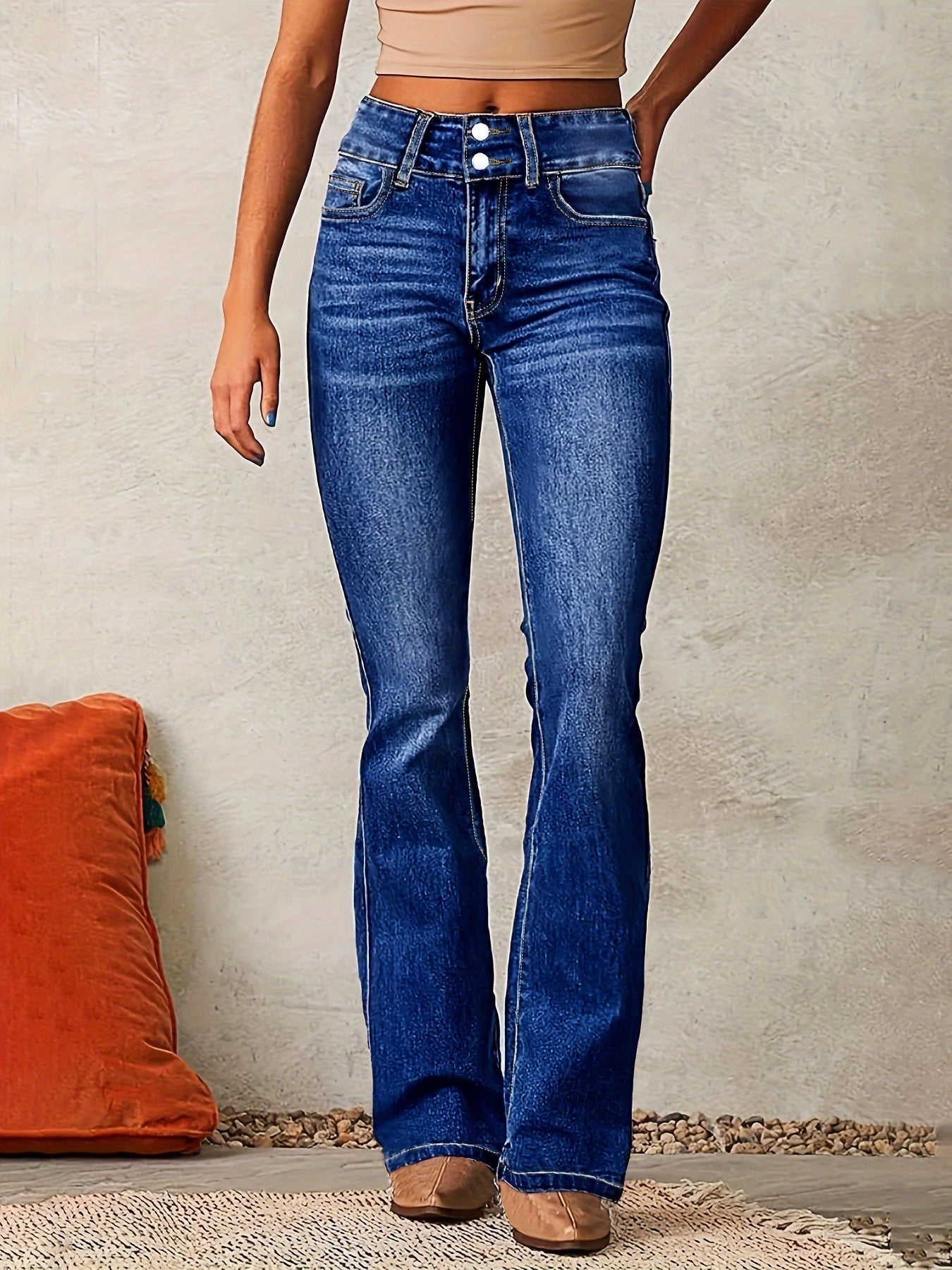 Ella Pantalon Denim Hiver Pour Femme Taille Haute À Jambe Évasée Bootcut Confort Élégance Quotidienne