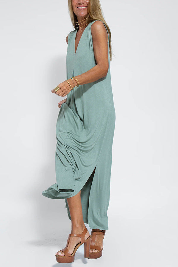 Élise Robe Longue Sans Manches Avec Cardigan Assorti Pour Mi Saison Élégante En Polyester Doux