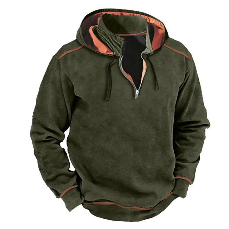 Amawinc Sweat À Capuche Homme Mélange Coton Demi Zip Col Côtelé Coupe Décontractée Pour Usage Quotidien