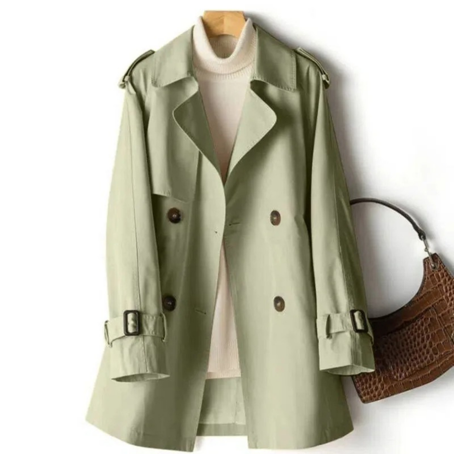 Chloé Manteau Femme Élégant À Ceinture Double Boutonnage Pour Hiver Chic Et Polyvalent