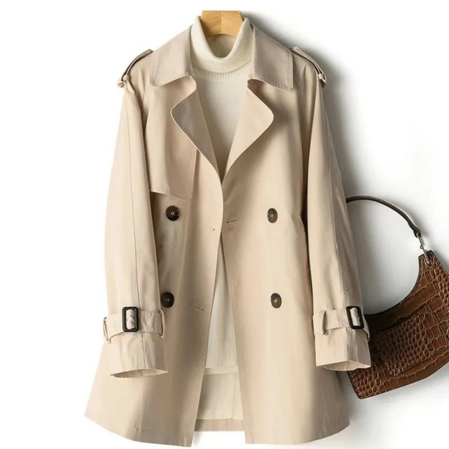 Chloé Manteau Femme Élégant À Ceinture Double Boutonnage Pour Hiver Chic Et Polyvalent