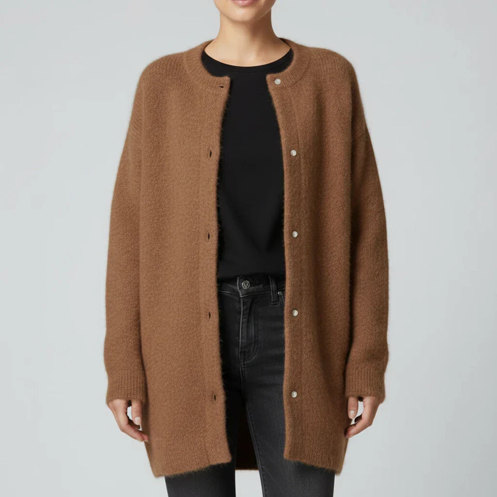 Cardigan Femme Oversize Décontracté À Boutons Sans Col Pour Style Confortable Et Élégant