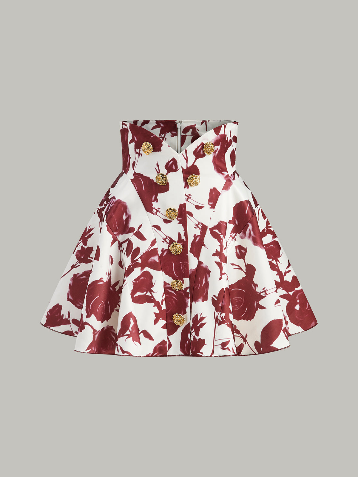 Jupe Courte À Motif Floral Noir Et Blanc Avec Boutons Dorés De Taille Haute Amawinc Pour Bureau Et Soirée