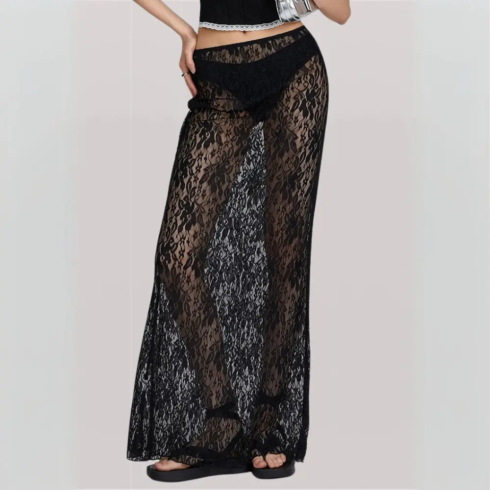 Jupe Bohème Florence En Dentelle Maxi Transparente Motifs Floraux Pour Été Vacances