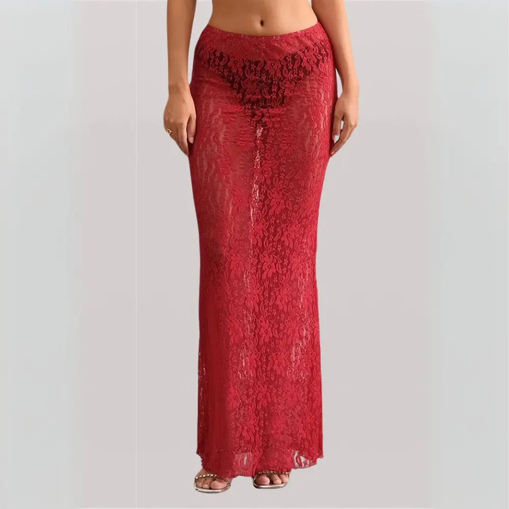Jupe Bohème Florence En Dentelle Maxi Transparente Motifs Floraux Pour Été Vacances
