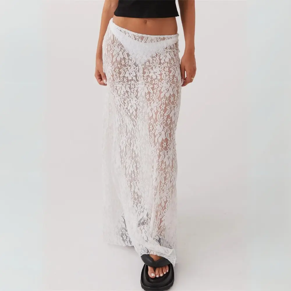 Jupe Bohème Florence En Dentelle Maxi Transparente Motifs Floraux Pour Été Vacances