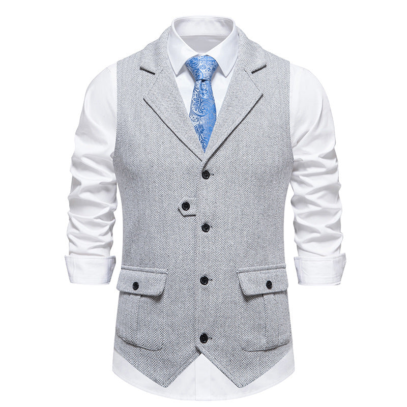 Gilet Homme Smart Casual Bureau Arthur Amawinc Motif Herringbone Marron Boutonné