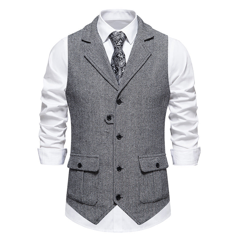 Gilet Homme Smart Casual Bureau Arthur Amawinc Motif Herringbone Marron Boutonné