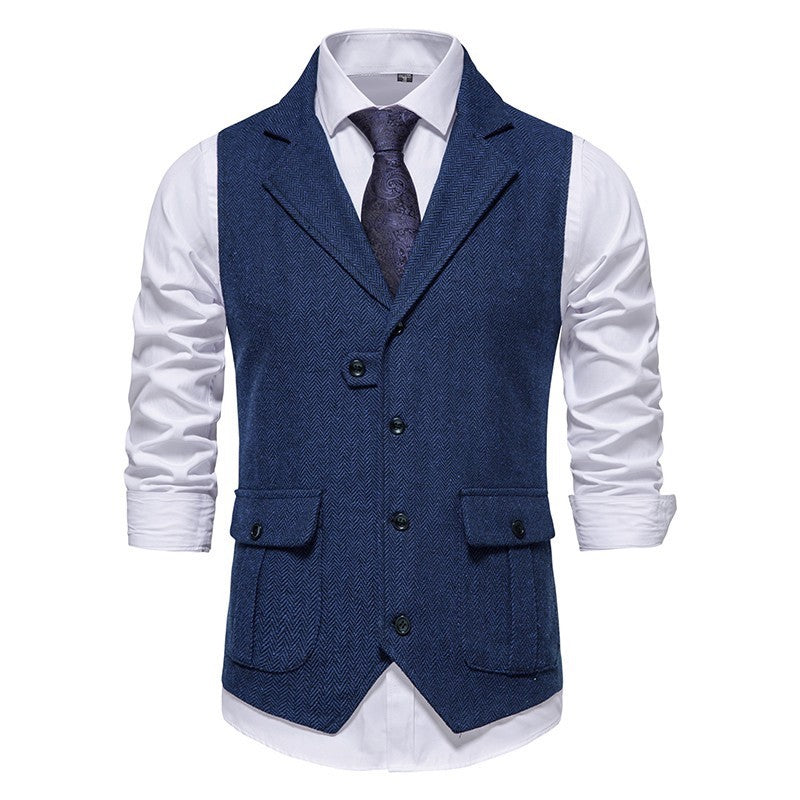 Gilet Homme Smart Casual Bureau Arthur Amawinc Motif Herringbone Marron Boutonné