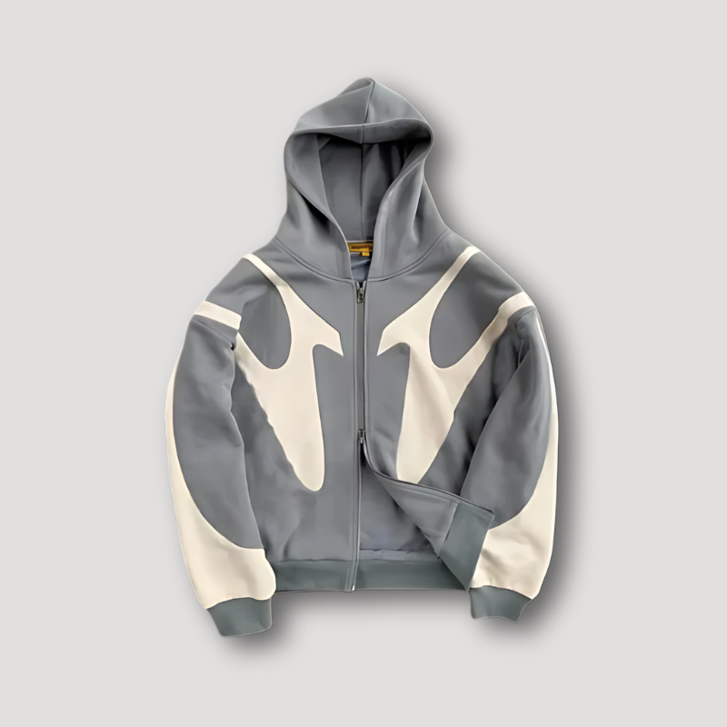 Sweat À Capuche Zippé Décontracté Pour Homme Coupe Relâchée Style Urbain Avec Panneaux Courbés Amawinc Streetwear