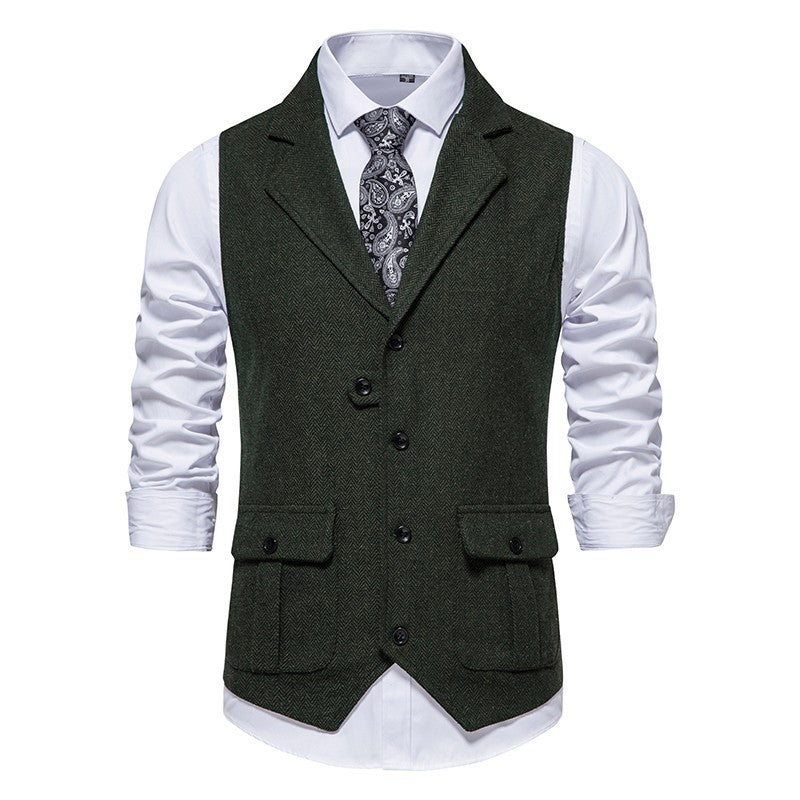 Gilet Homme Smart Casual Bureau Arthur Amawinc Motif Herringbone Marron Boutonné