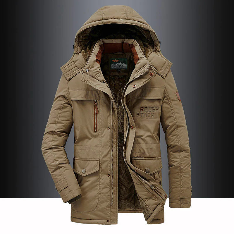 Parka Homme Chaud Doublure Polaire Capuche Mi Longue Longueur Cuisse pour Hiver Haute Fonctionnalité