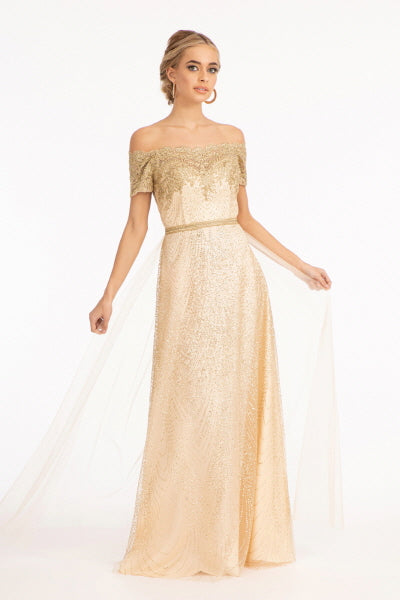 Robe Longue De Bal En Maille À Paillettes Imprimée Décolleté Épaules Décollées Et Glamour