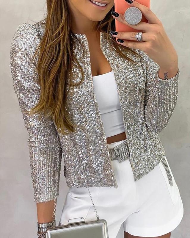 Veste De Soirée Scintillante À Ouverture Frontale Pour Femme Claire Glamour Pour Fêtes Et Sorties Nocturnes